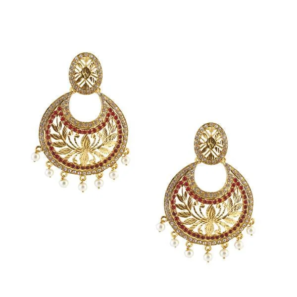 Long Dangle Earrings-Kriaa Gold Plated Austrian Stone Chandbali Earrings