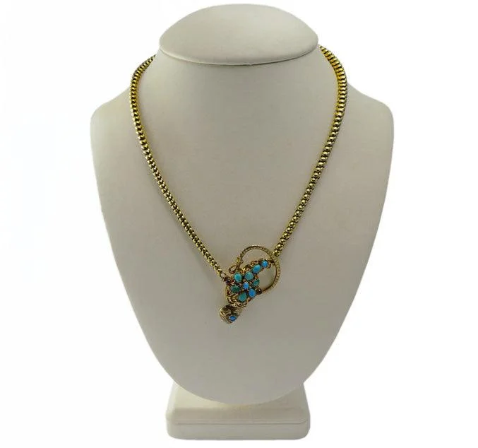 Personalized Nameplate Necklaces-Victorian 15ct Gold Turquoise Serpent Necklace