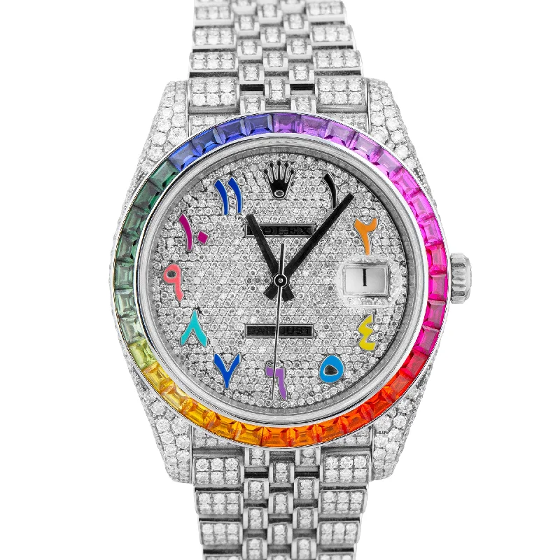 Smart Watches for Kids-Rolex DateJust 41 DIAMOND RAINBOW Bezel Arabic 41mm Steel Jubilee Watch 126300