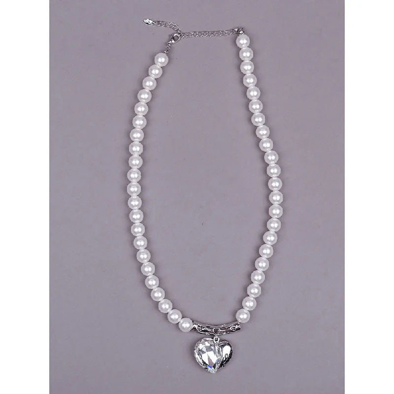 Retro Style Necklaces-Odette Exquisite Pearl Necklace with A Heart Shape Pendant