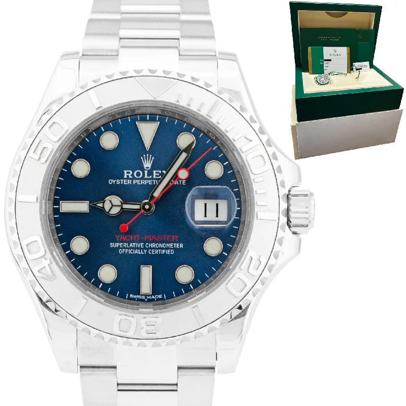 Digital Watches with Touchscreen-2019 Rolex Yacht-Master Stainless Steel Platinum Blue 40mm Watch 116622 B+P