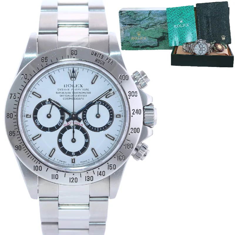 Sports Watches with Fitness Tracking-1998 Rolex 16520 Zenith Daytona Tritium White Dial 40mm Chronograph Watch Box