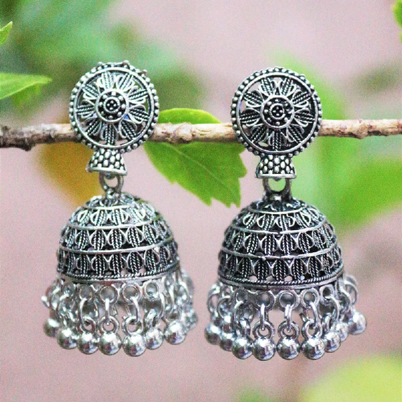 Silver Bead Earrings-H K Fashion Oxidised Plated Jhumki Earrings