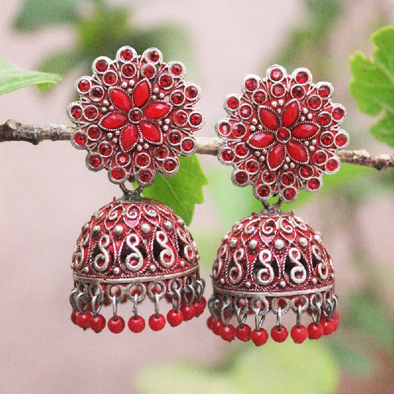 Sparkly Drop Earrings-H K Fashion Oxidised Plated  Austrian Stone  Jhumki Earrings