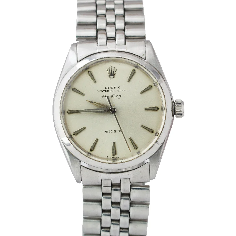 Women’s Watches with Leather Strap-Vintage Rolex Air King Silver Patina Stainless 34mm Jubilee Automatic Watch 5500