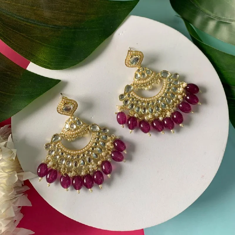 Simple Silver Earrings-Etnico Gold Plated Traditional Kundan & Pearl Chandbali Earrings For Women (E3025Pu)