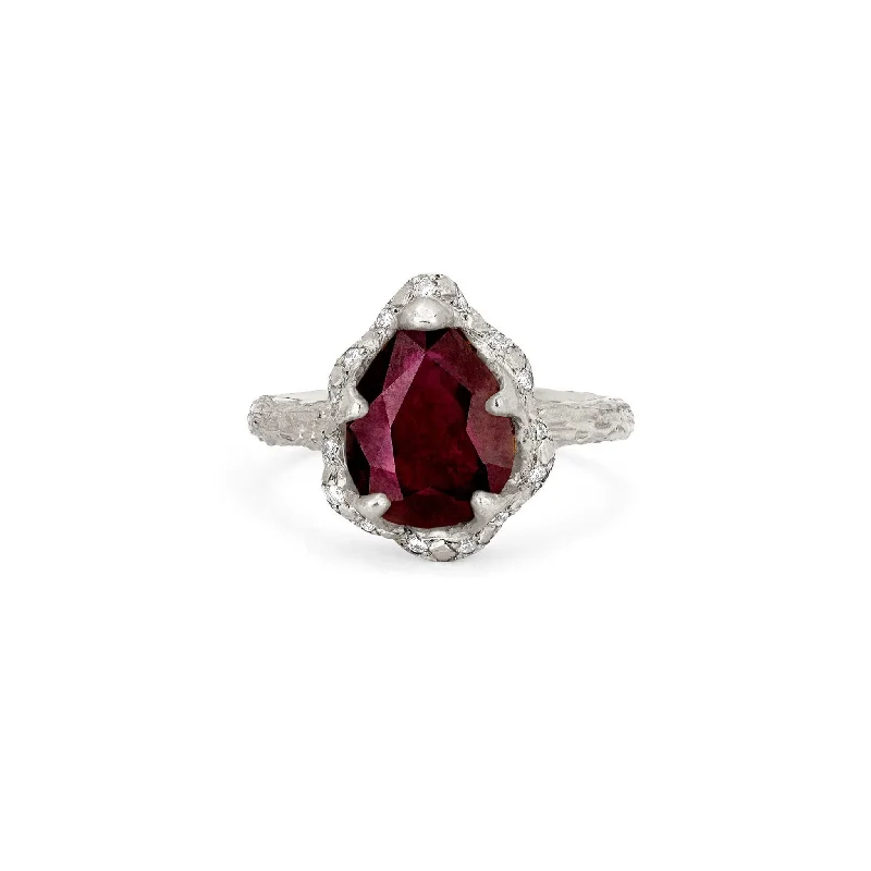 Dainty Gold Rings-Baby Queen Water Drop Ruby Ring with Sprinkled Diamonds | Ready to Ship