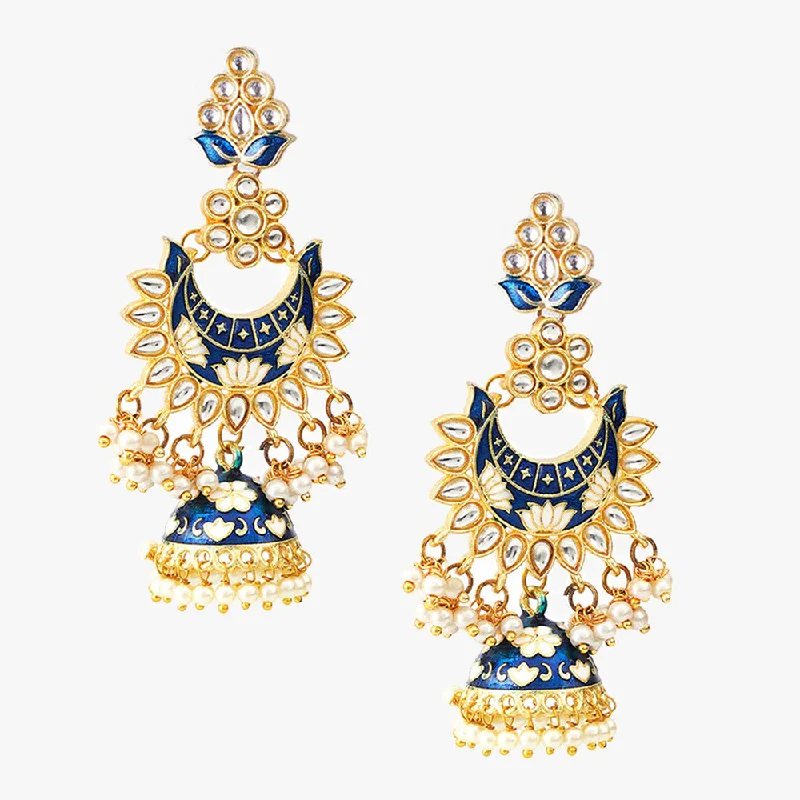 Stud Earrings for Women-Shagna Gold Plated Meenakari And Pearls Jhumki Earrings