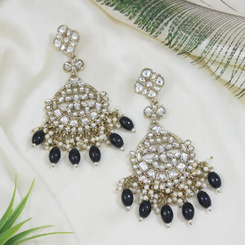 Drop Earrings for Brides-Etnico Gold Plated Traditional Kundan & Pearl Chandbali Earrings For Women (E3157B)