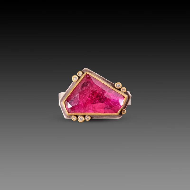 Birthstone Diamond Rings-Geometric Pink Tourmaline Ring