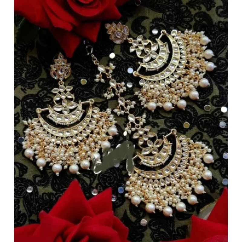 Trendy Rose Gold Earrings-Akruti Collection Gold Plated Dangler Earrings With Maangtikka