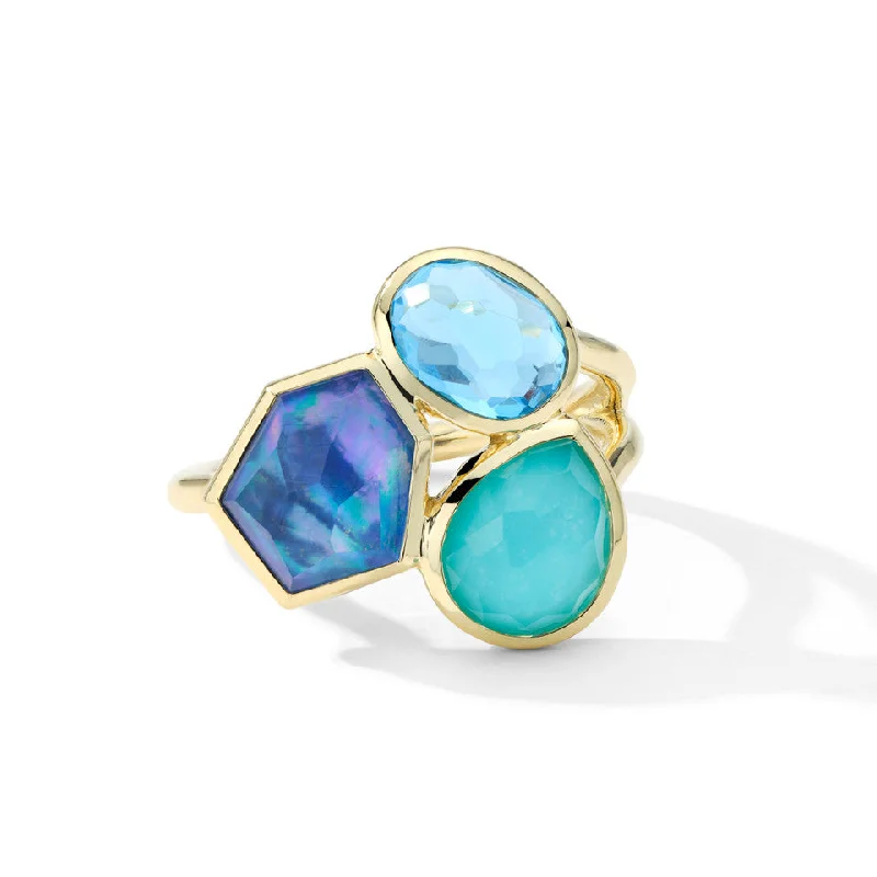 Custom Birthstone Rings-18K Gold Cluster Ring in Waterfall