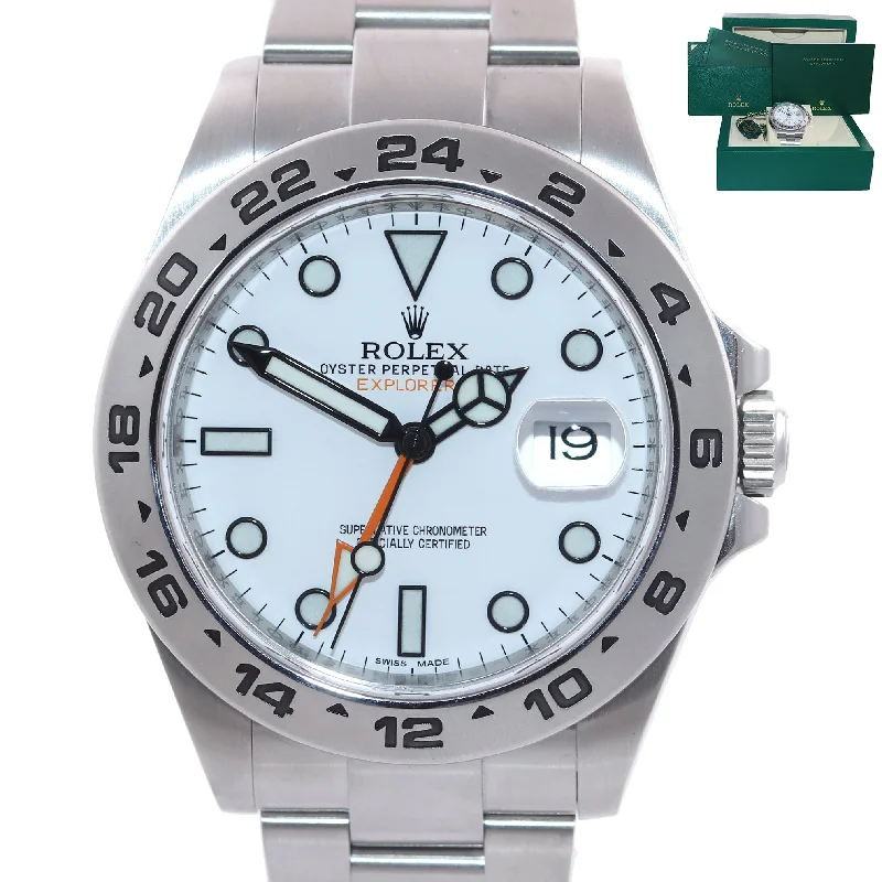 Automatic Watches for Collectors-2020 Rolex Explorer II 42mm Polar 216570 White Steel Oyster GMT Watch Box