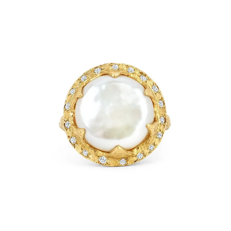 Fashion Rings for Teens-Queen Diamond Lunar Pearl Ring