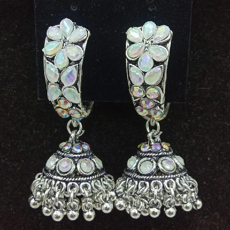 Classic Pearl Earrings-SP Jewellery Oxidised Plated Crystal Stone Jhumki Earrings