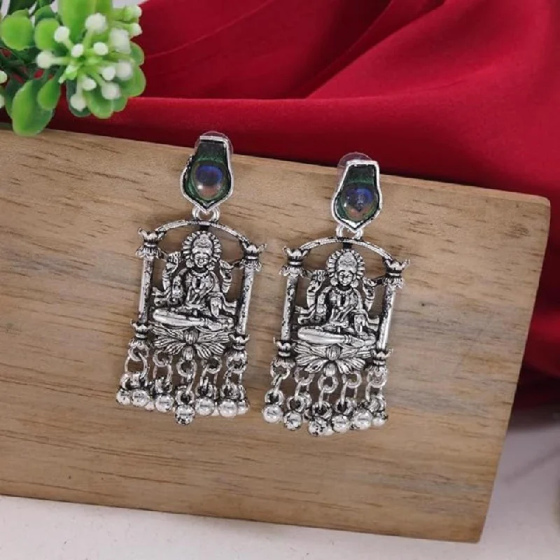 Multi-Colored Gemstone Earrings-Etnico Womens Navratri Ethnic Silver Oxidised Afghani Style Trending Earrings (Style-4)