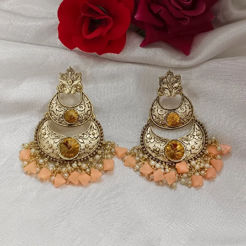 Vintage Boho Earrings-Darshana Jewels Crystal Stone Gold Plated Dangler Earrings