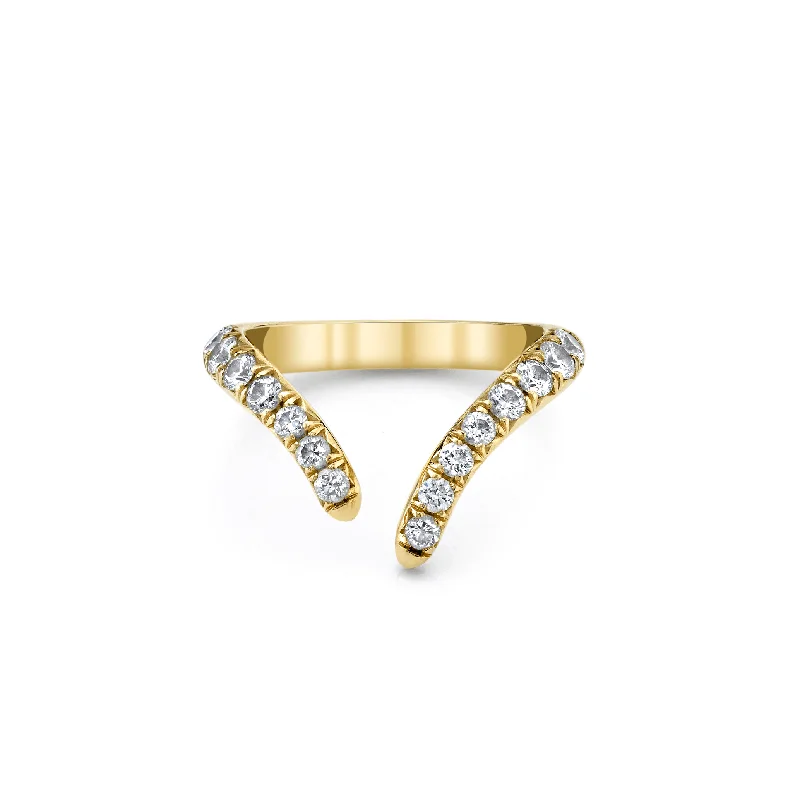 Large Gold Cocktail Rings-French Pavé Diamond Tusk Ring