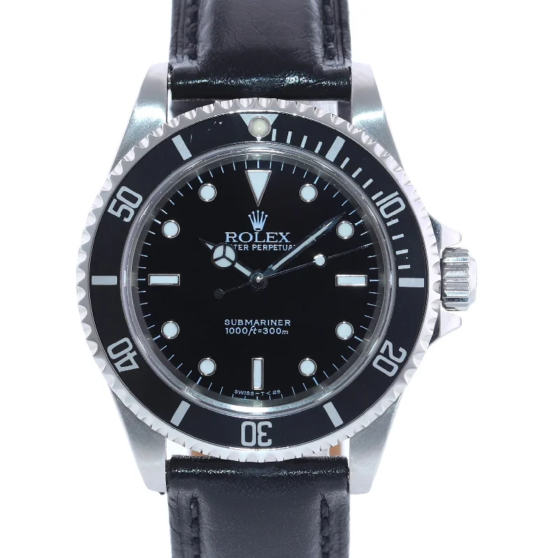 Digital Watches for Outdoor Activities-Rolex Submariner No-Date 2 line dial 14060 Steel Black 40mm Leather Watch