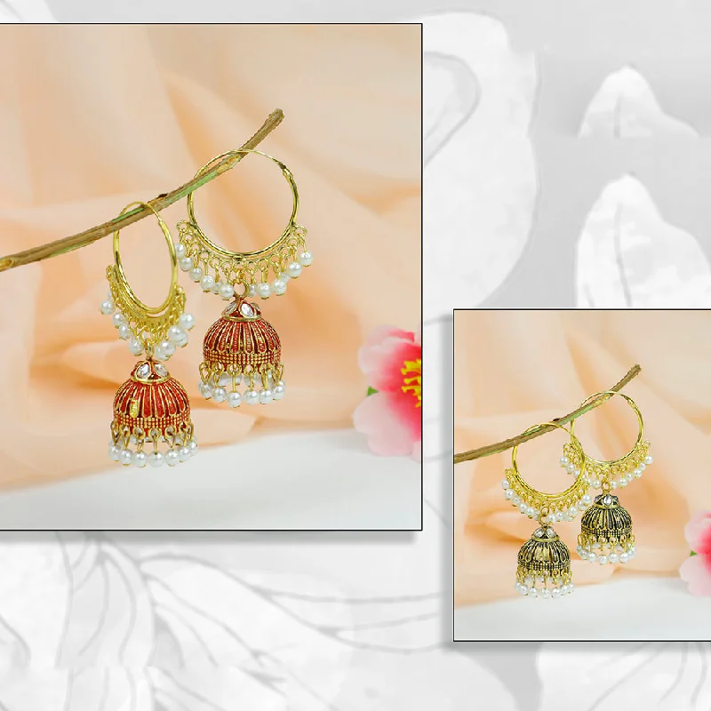 Minimalist Earrings for Everyday-Mahavir Kundan Stone And Meenakari Jhumki Earrings