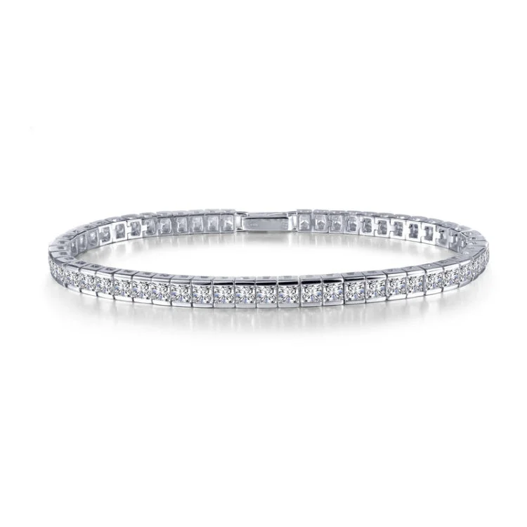 Simple Silver Bangles-Princess-Cut Tennis Bracelet