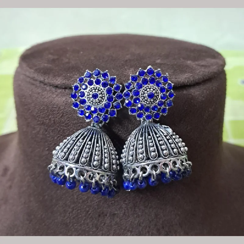 Sparkling Crystal Earrings-H K Fashion Oxidised Plated Austrian Stone And Beads Jhumki Earrings