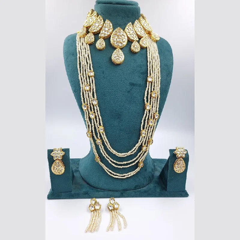 Pearls and Diamonds Necklaces-JCM Gold Plated  Kundan Necklace Combo Set