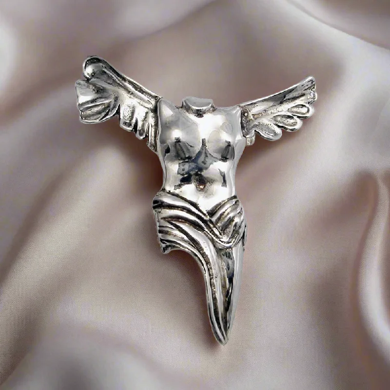 Vintage Brooch with Colored Stones-The Winged Victory of Samothrace Brooch in Sterling Silver (K-02)