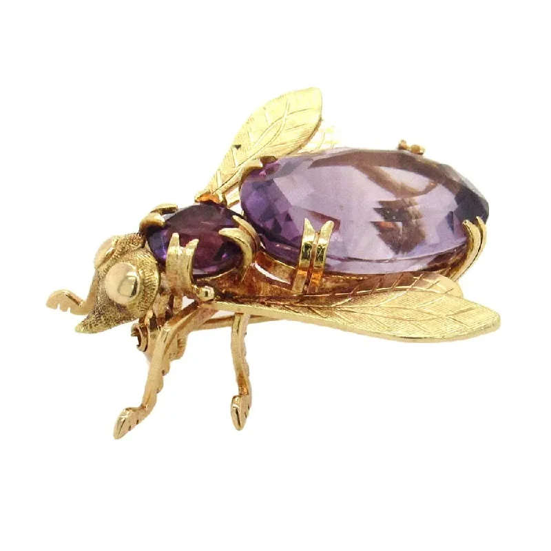 Personalized Artistic Brooch for Brides-Victorian Style Amethyst Fly Brooch in 18K Yellow Gold