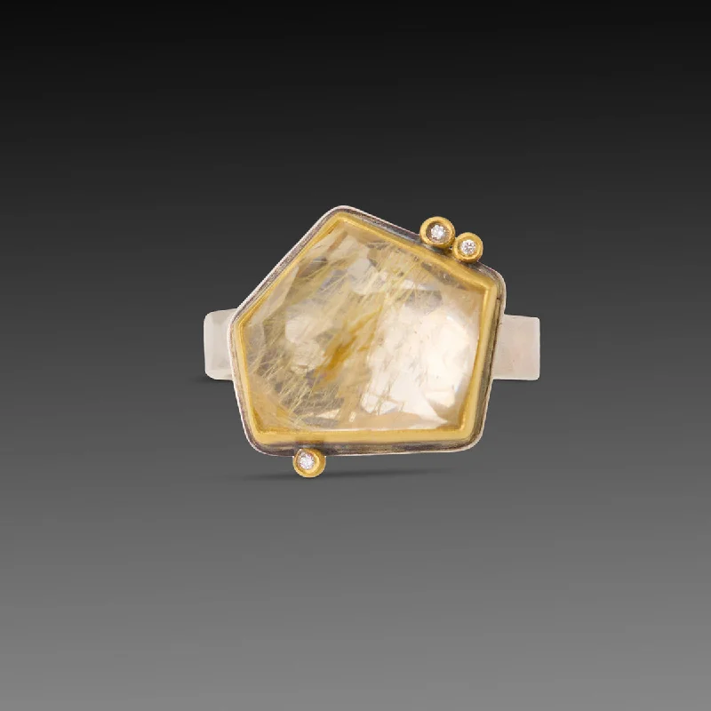 Birthstone Stackable Rings-Geometric Rutilated Quartz Ring