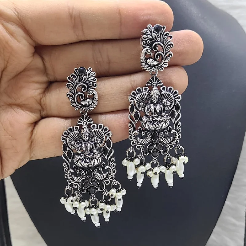 Customized Initial Earrings-FS Collection Oxidised Plated Crystal Stone Temple Dangler Earrings