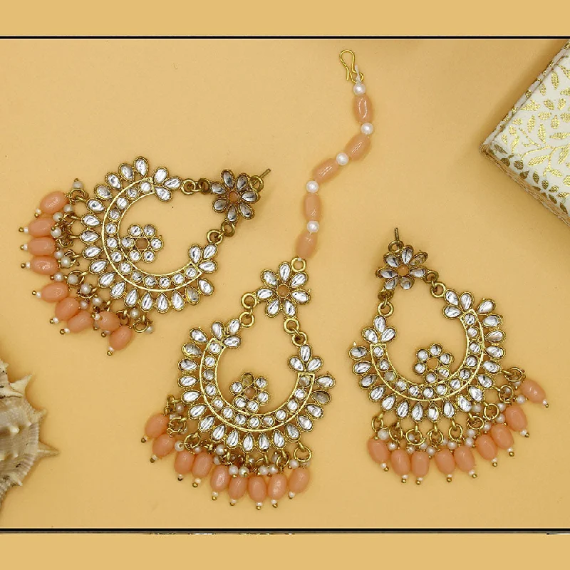 Chic Silver Hoops-Mahavir Gold Plated Kundan & Meenakari Earrings With Maangtikka