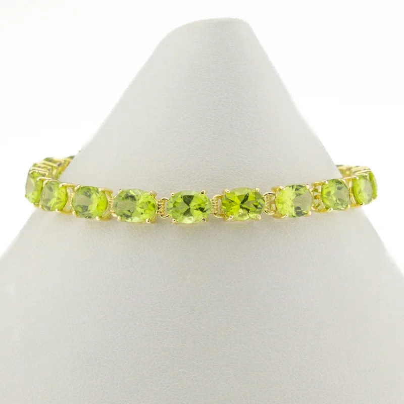 Simple Heart Bracelets-Peridot Tennis 6.75" Bracelet in 14K Yellow Gold