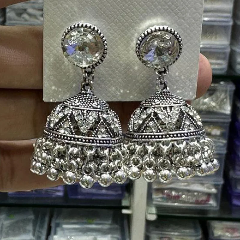 Wedding Earrings for Brides-Manisha Jewellery Oxidised Plated Austrian Stone Jhumki