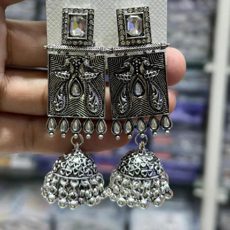 Vintage Boho Earrings-Manisha Jewellery Oxidised Plated Austrian Stone Jhumki