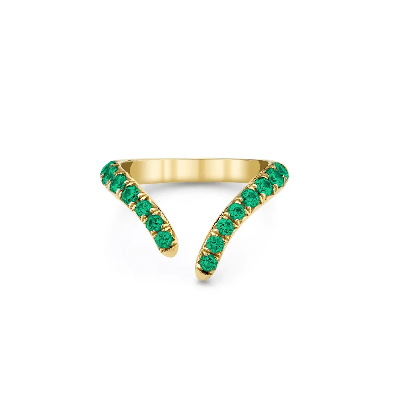 Personalized Wedding Rings-French Pavé Emerald Tusk Ring | Ready to Ship