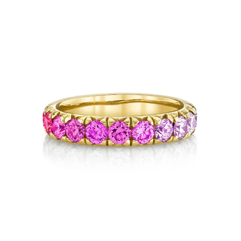 Statement Rings for Women-Pink Sapphire Ombré French Pavé Band | Ready to Ship