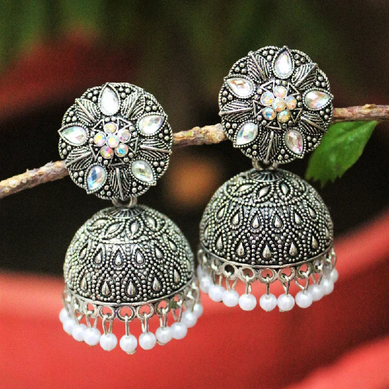 Trendy Rose Gold Earrings-H K Fashion Oxidised Plated  Austrian Stone Jhumki Earrings