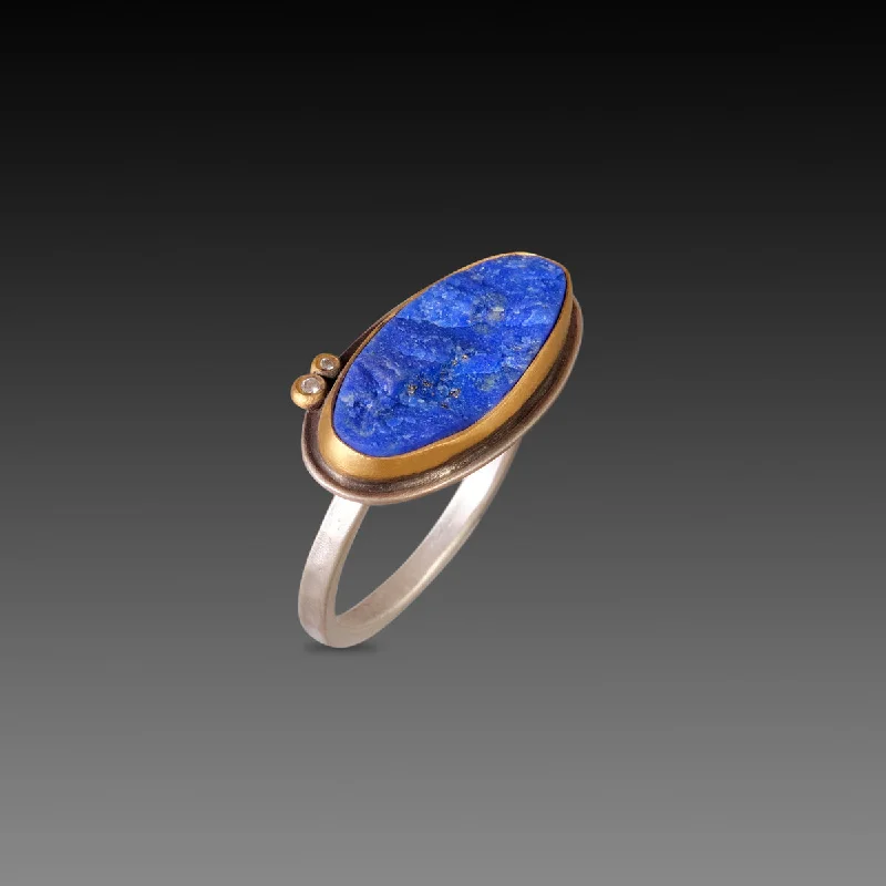 Couples Matching Rings-Lapis Surface Ring with Diamonds