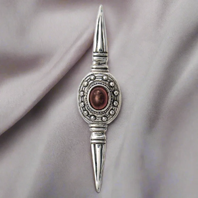 Simple Custom Brooch for Special Events-Greek Traditional Brooch in Sterling silver with a carnelian (K-11)