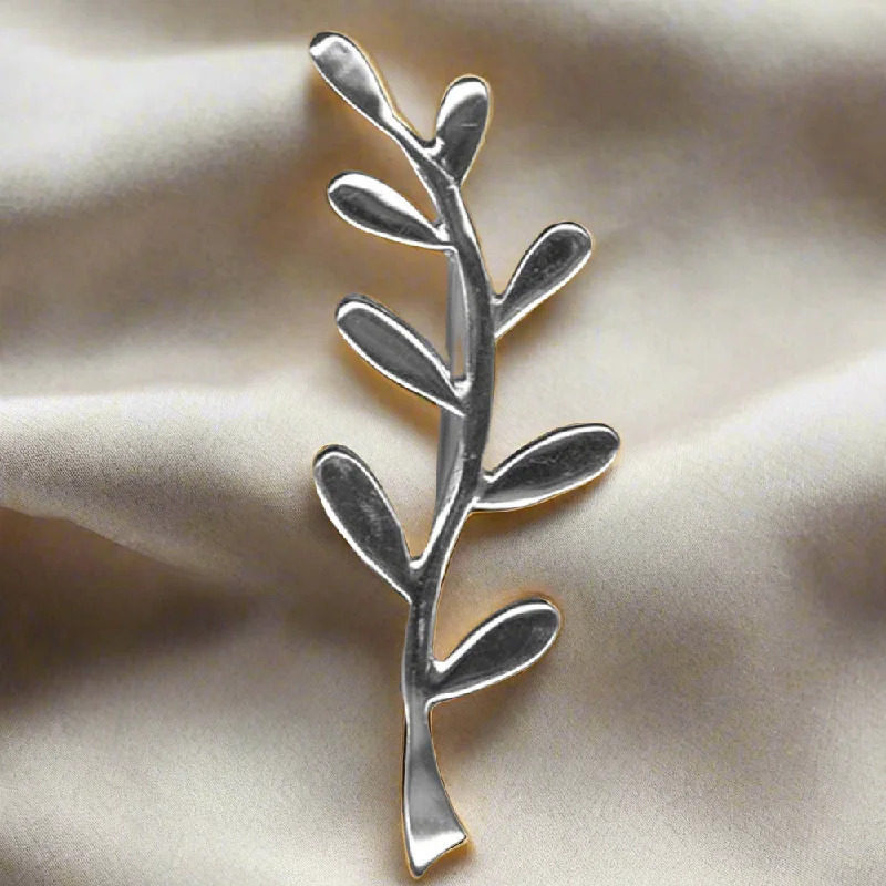 Fashionable Crystal Brooch-Greek Traditional Olive leaf brooch in sterling silver (K-42)