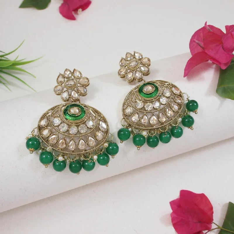 Elegant Stud Earrings-Etnico Gold Plated Traditional Meenakari Kundan & Pearl Chandbali Earrings For Women (E3256G)