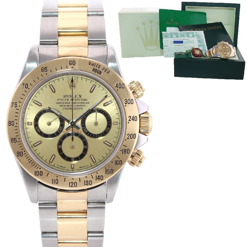 Luxury Watches with Diamonds-PAPERS Rolex Daytona 16523 Zenith Two Tone 18 Yellow Gold Champagne Dial Watch