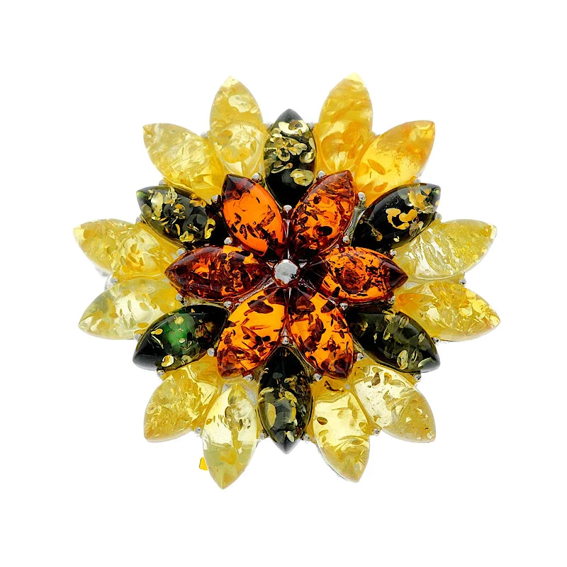 Custom Silver Brooch for Special Occasions-Baltic Amber Starburst Brooch