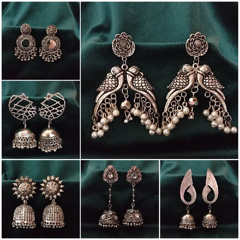 Handmade Earrings Online-Bevy Pearls Oxidised Plated Earrings Combo