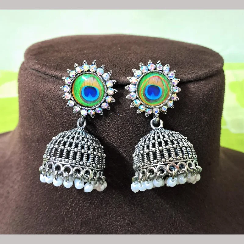 Gold Hoop Earrings for Brides-H K Fashion Oxidised Plated Austrian Stone And Beads Jhumki Earrings