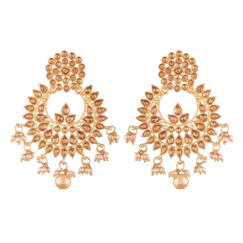 Elegant Stud Earrings-Etnico Traditional Gold Plated Chandbali Earrings Encased With Faux Kundans For Women/Girls (E2496FL)