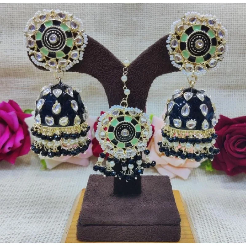 Colorful Stone Earrings-Akruti Collection Meenakari Jhumki Earrings With Maangtika