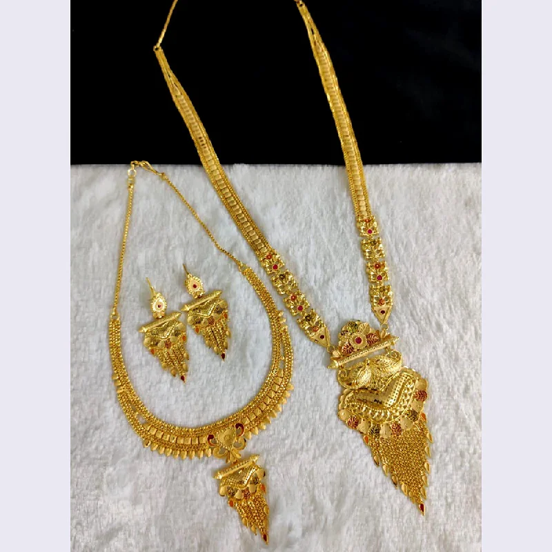 Handcrafted Silver Necklaces-Pari Art Jewellery Forming Gold Double Necklace Set