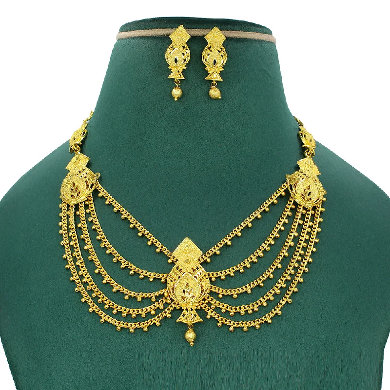 Wedding Necklaces for Brides-Mahavir Dye Gold Necklace Set